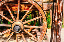 The Works In The Style Of Watercolor Painting. Wheel Cart