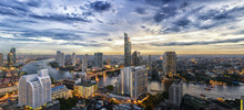 Bangkok City And Chao Phraya River Panorama View