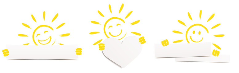 Smiling Sun holding different types of boards 