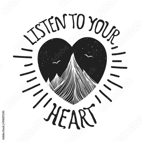 Cuadros en Lienzo Ilustración de vector con montañas dentro del corazón