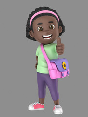 Wall Mural - 3d illustration of cute african american little girl showing thumbs up sign wearing bag