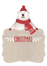 Watercolor Illustration Of Polar Bear. Perfect For Christmas Card
