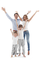 Wall Mural - Happy family with raised hands