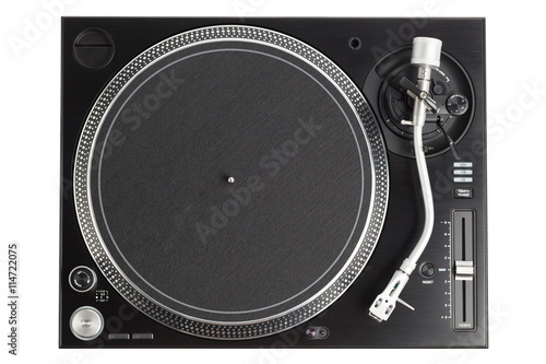 Photographie  professional dj turntable isolated on white, top view