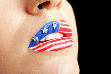 Wall Mural - USA national flag makeup on woman lips