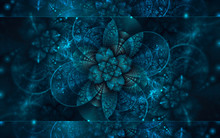 Abstract Fractal, Shining Blue Flower, Dark Background