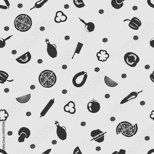 Obraz na płótnie canvas trzyczęściowy "tryptyk" Ilustracji wektorowych pizza na tle szwu