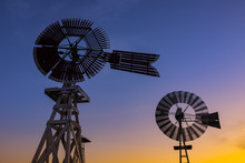Windmills At Twilight, Texas