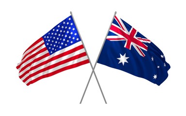 Wall Mural - 3d illustration of USA and Australia flags waving in the wind