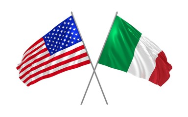 Wall Mural - 3d illustration of USA and Italy flags waving in the wind