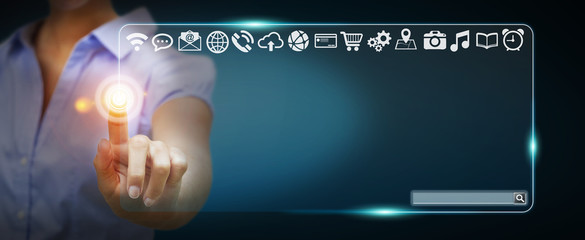 Businesswoman using tactile interface web address bar to surf on