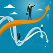 The young man surfing on the wave of chart A surfer executes a radical move on a chart wave. Business Concept of Challenge Vector Illustration.
