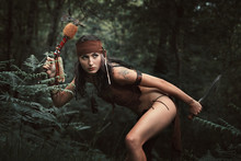 Female Warrior Hunting In The Forest