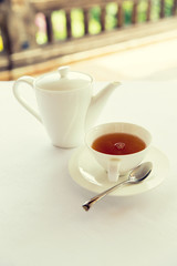 Wall Mural - tea-set on table at restaurant or teahouse