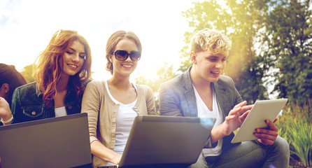 Poster - students or teenagers with laptop computers