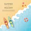 Set of summer travel flyers with beach items and wave.