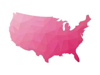 Canvas Print - Low poly map of USA. Vector illustration made of pink triangles.