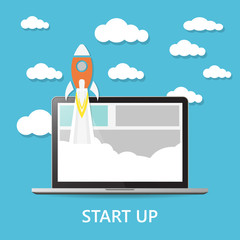 Wall Mural - concept. project start up - launch illustration on blue background