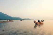 Wooden Boat At Pha Tam Giang Lagoon, Famous Lagoon In Hue, Vietnam.