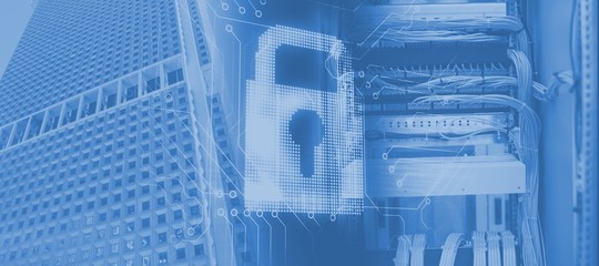 Wall Mural - composite image of blue padlock on white background