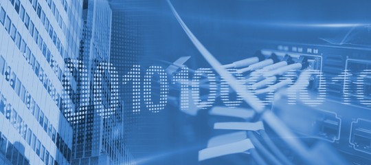 Wall Mural - composite image of binary code on digital screen