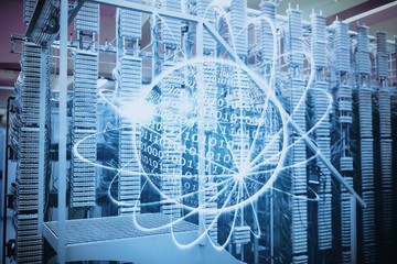 Wall Mural - composite image of shiny sphere with binary code
