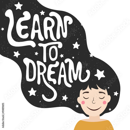 Fotomural vector illustration of girl with long black hair and quote