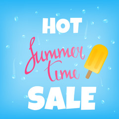 Wall Mural - Summer  Sale Poster. Sale Summer vector illustration with water drops and ice cream.