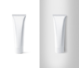 Wall Mural - Blank white toothpaste tube design mockup set, isolated, clipping path. Clear paste packaging stand and lies mock up. Tooth powder empty package bottle template container. Dentifrice gel tube flacon.