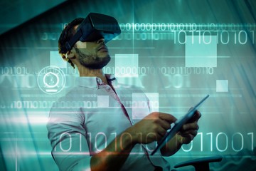 Wall Mural - composite image of blue technology design with binary code