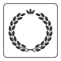 Poster - Laurel wreath icon with crown. Symbol of victory and achievement. Design element for medals, awards, coat of arms or anniversary logo. Gray silhouette isolated on white background. Vector illustration