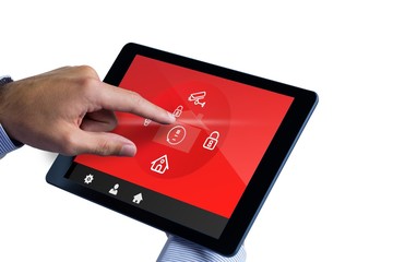 Sticker - Composite image of man using tablet pc 