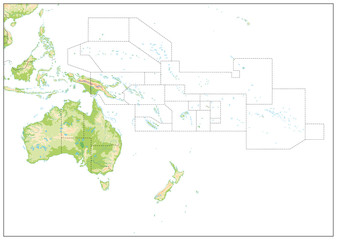  Blank Relief Map of Oceania isolated on white