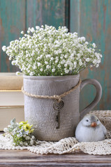 Wall Mural - Baby's breath (gypsophila paniculata) in grey ceramic vase