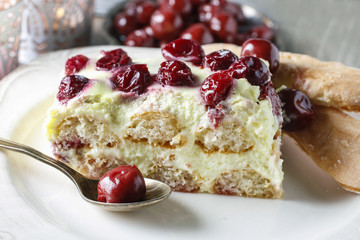 Wall Mural - Cherry cake with lady finger biscuits