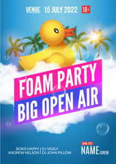 Foam Party summer Open Air. Beach poster or flyer design template