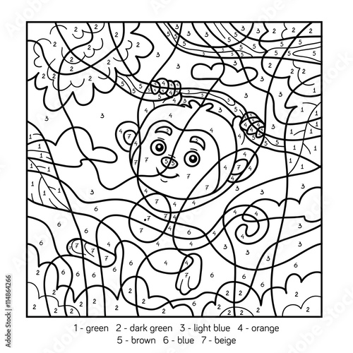 Color by number for children with monkey - Acheter ce vecteur libre de ...