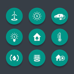 Wall Mural - Green ecologic house round icons set, vector illustration