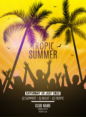 Wall Mural - Summer beach party design template. Party people silhouette template. Dance disco poster flyer mockup