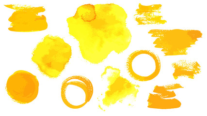 Vector set of many different yellow brush stroke textures 