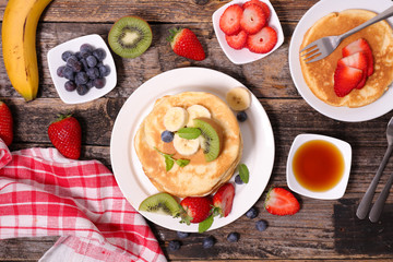 Wall Mural - pancake with fruit and syrup