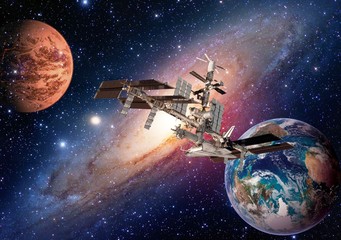 Wall Mural - space shuttle planet interstellar satellite international station earth mars. elements of this image