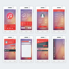 Wall Mural - Set of vector illustrations of modern smartphone with apps. Flat design template for mobile apps. White smartphones. Vector illustration