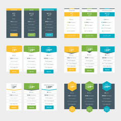 Wall Mural - set of pricing table design templates for websites and applications. vector pricing plans. flat styl