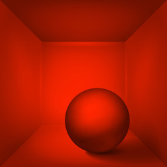 Wall Mural - Volume red sphere. The inner space of the box. The gray box with a ball inside. Vector design illustration