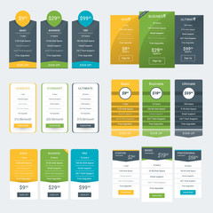 Wall Mural - set of pricing table design templates for websites and applications. vector pricing plans. flat styl