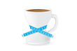 © logo3in1 - Coffee cup have a curve shape like a shapely body of woman. Coffee glass have measuring tape around. This illustration about slimming drink concept.