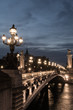 Pont Alexander III bridge at dusk in Paris, France