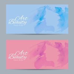 Wall Mural - Set of banners with conceptual silhouette of a woman with hair.