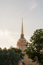 Tall Golden Spire Of The Admiralty In The Green Of The Trees.